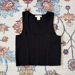 Happily Grey Black Faux Corset Style Sweater Knit Cropped Tank Large
